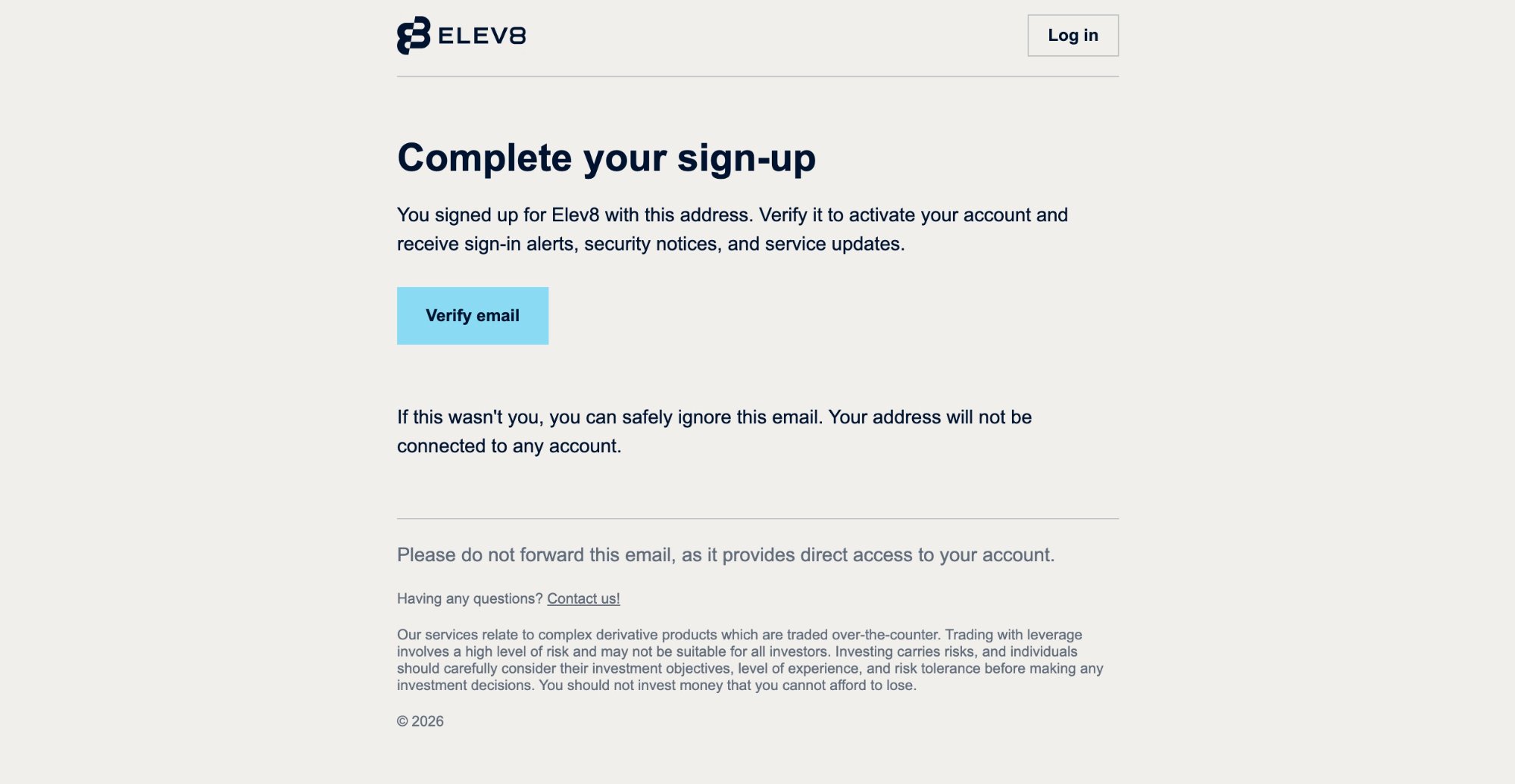Verification email from Elev8 — click