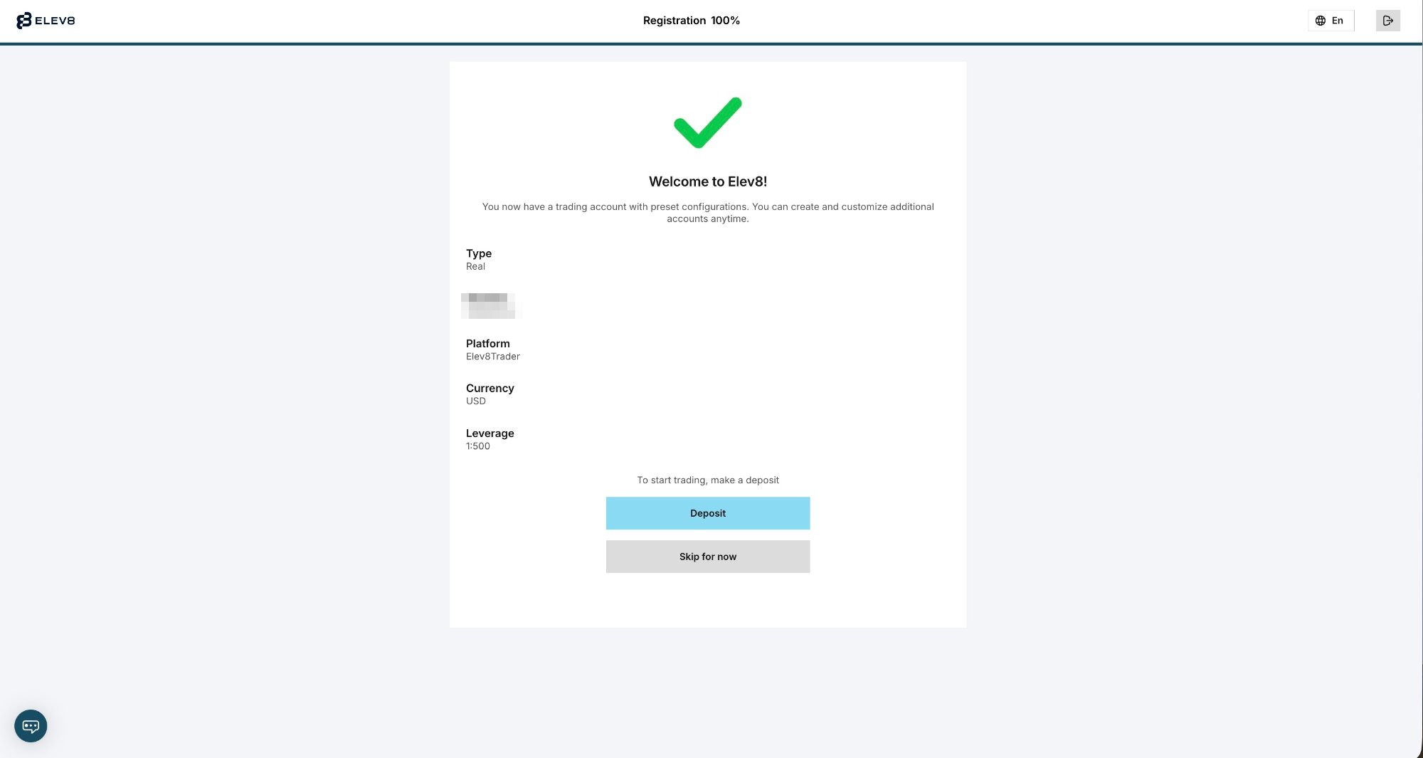 Registration 100% complete! Real account ready